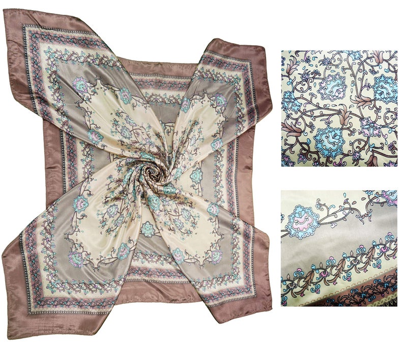 LilMents 4 Mixed Designs Large 35" Ã— 35" Square Polyester Satin Neck Head Scarf Scarves Set (Set Y16) - Image 5